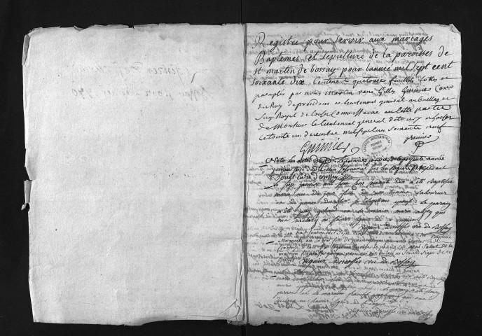 Collection du greffe. Baptêmes, mariages, sépultures, 1770