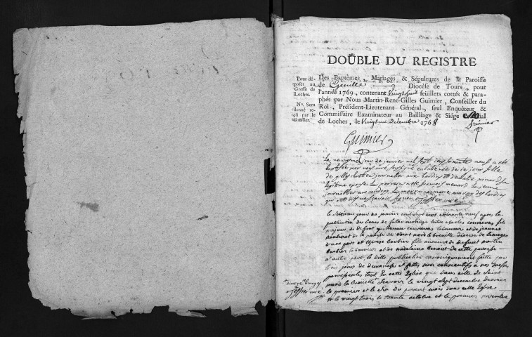 Collection du greffe. Baptêmes, mariages, sépultures, 1769