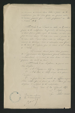 Arrêté préfectoral de mise en demeure d'exécution de travaux prescrits par le règlement d'eau du 14 octobre 1868 (20 septembre 1871)