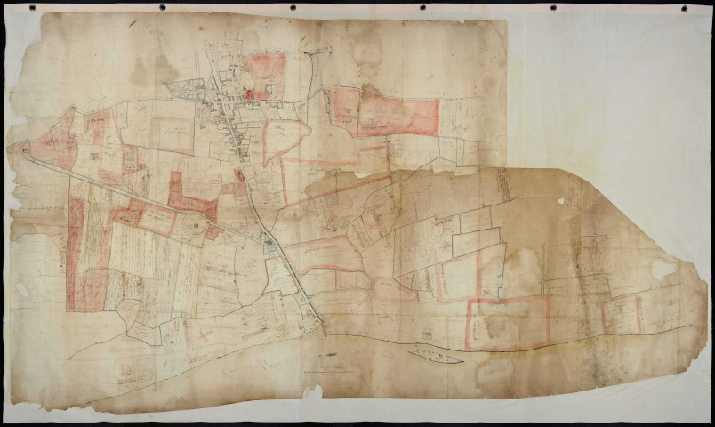 Carte des terres comprises entre le bourg de La Croix et le Cher, avec le plan du bourg.