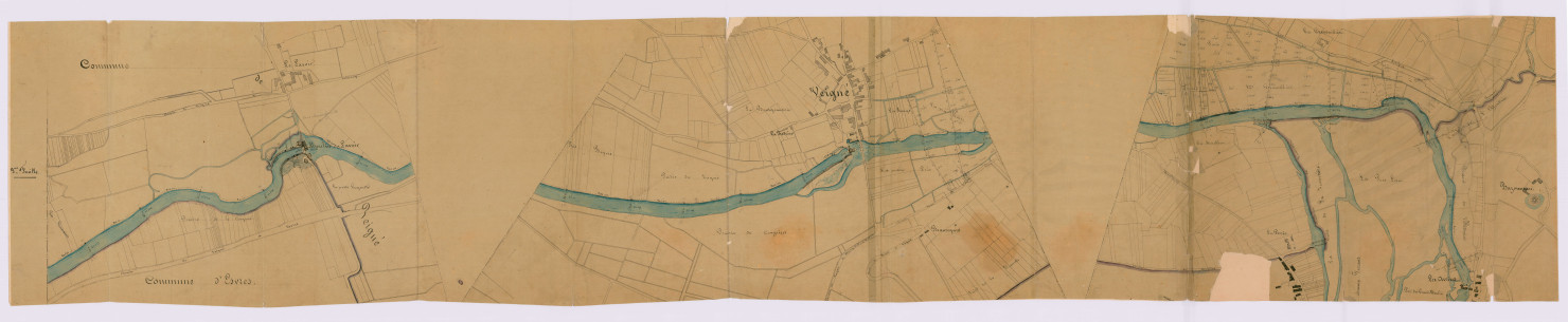 Extrait du plan général du 29 octobre 1851 avec le moulin du lavoir de Veigné (29 octobre 1851)