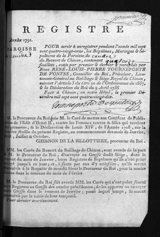 Collection du greffe. Baptêmes, mariages, sépultures, 1791