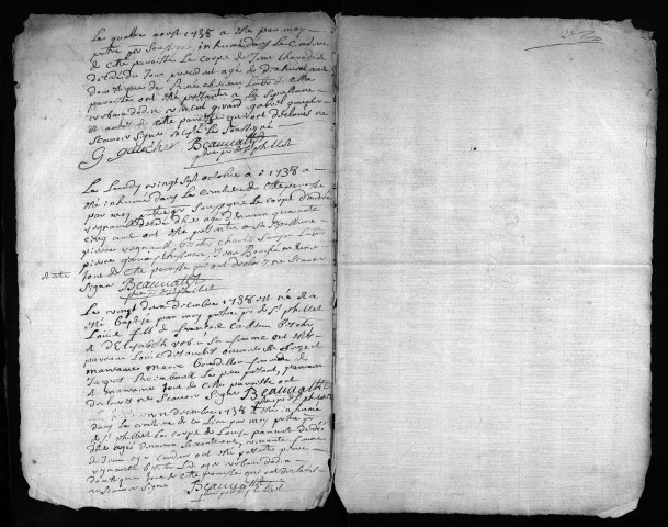 Collection du greffe. Baptêmes, mariages, sépultures, 1738