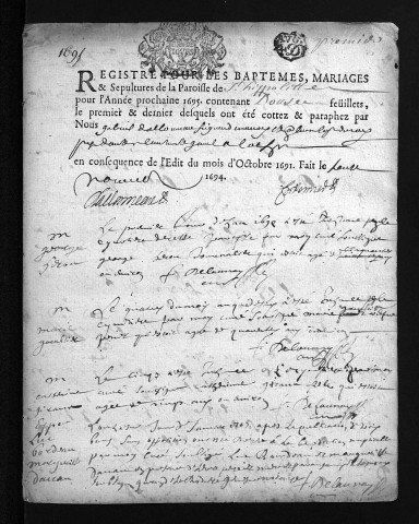 Baptêmes, mariages, sépultures, 1695