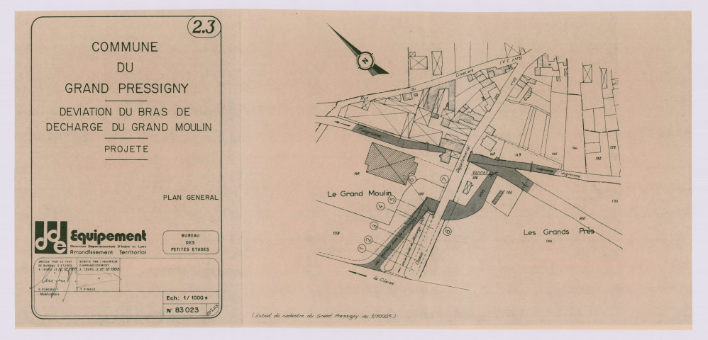 Déviation du bras de décharge du Grand Moulin. Existant. Plan général (12 décembre 1983)