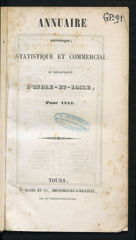 Annuaire du département de l'Indre-et-Loire - 1844.