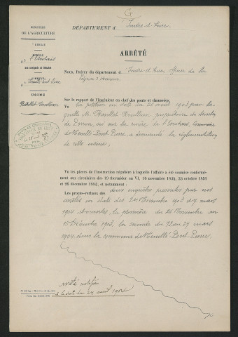 Arrêté préfectoral valant règlement d'eau (14 avril 1904)