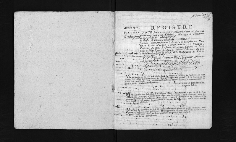 Collection du greffe. Baptêmes, mariages, sépultures, 1786