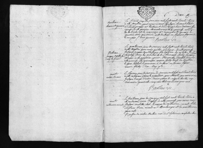 Baptêmes, mariages, sépultures, 1733 - Les années 1731-1732 sont lacunaires dans la collection du greffe