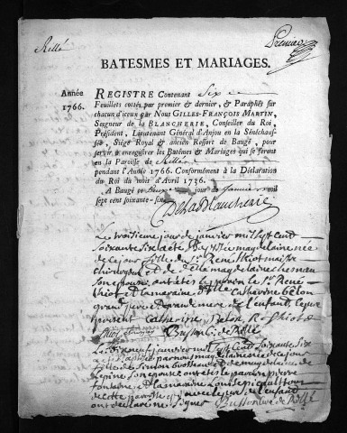 Baptêmes, mariages, 1766