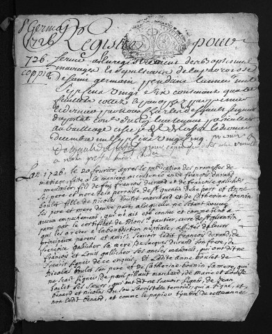 Baptêmes, mariages, sépultures, 1726
