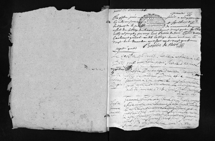 Collection du greffe. Baptêmes, mariages, sépultures, 1725