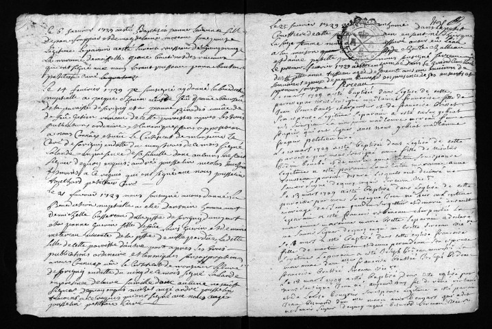 Collection du greffe. Baptêmes, mariages, sépultures, 1729