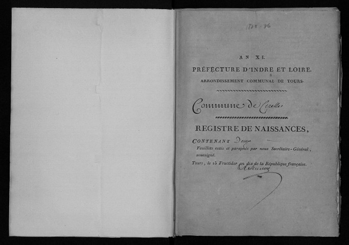 Naissances, mariages, décès, an XI-1836