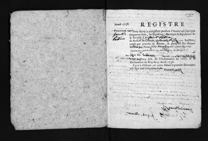 Baptêmes, mariages, sépultures, 1758