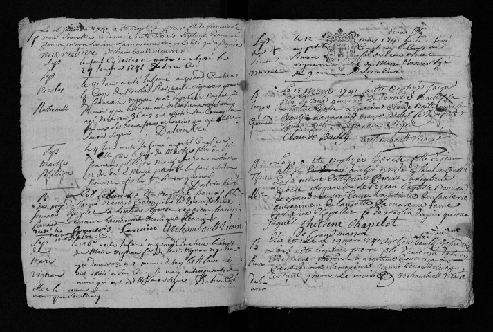 Collection communale. Baptêmes, mariages, sépultures, 1741