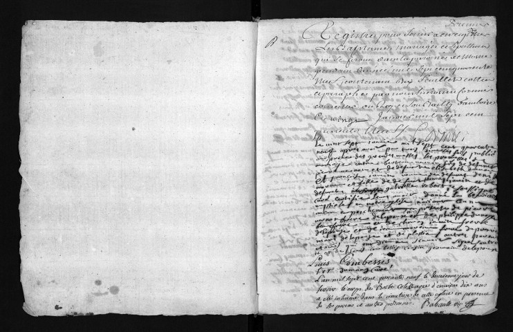 Collection du greffe. Baptêmes, mariages, sépultures, 1749-1750