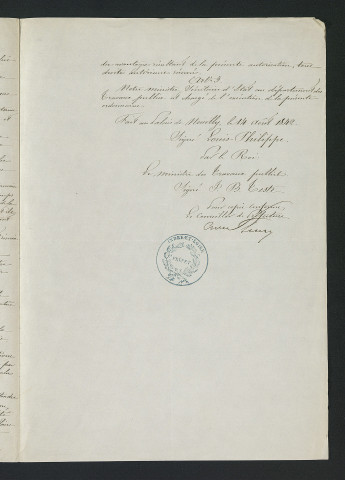 Ordonnance royale valant règlement d'eau du moulin de la Grouaie (14 août 1842)