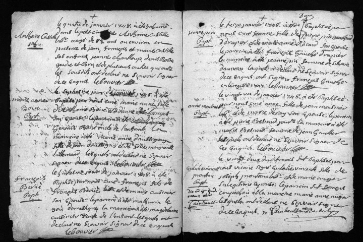 Collection du greffe. Baptêmes, mariages, sépultures, 1748