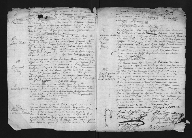 Collection du greffe. Baptêmes, mariages, sépultures, 1737