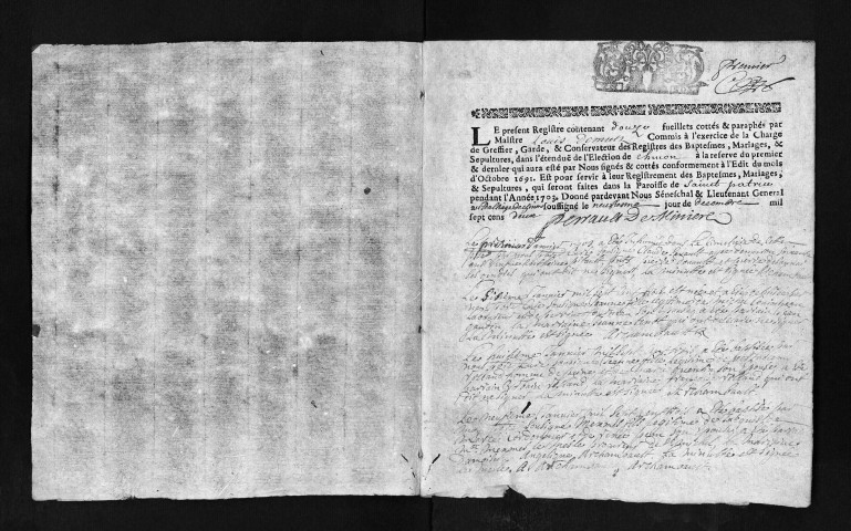 Baptêmes, mariages, sépultures, 1703 - Les années 1691-1702 sont lacunaires dans la collection du greffe
