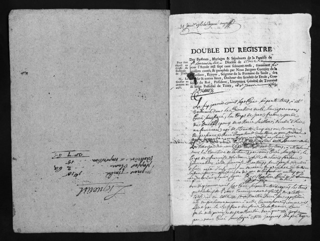 Collection du greffe. Baptêmes, mariages, sépultures, 1763