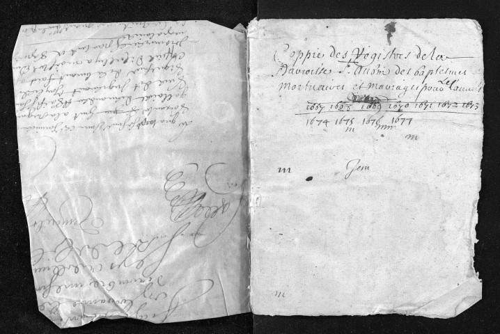 Collection du greffe. Baptêmes, mariages, sépultures, 1667-1677