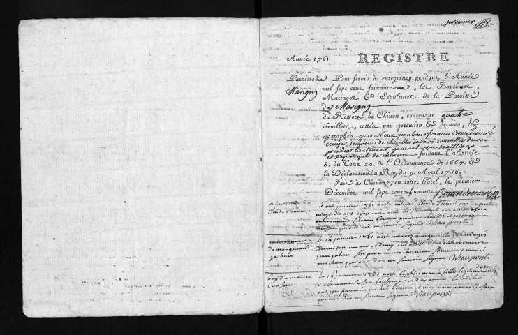 Baptêmes, mariages, sépultures, 1761