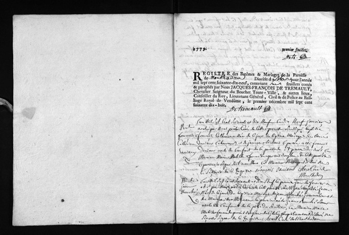 Collection du greffe. Baptêmes, mariages, 1779