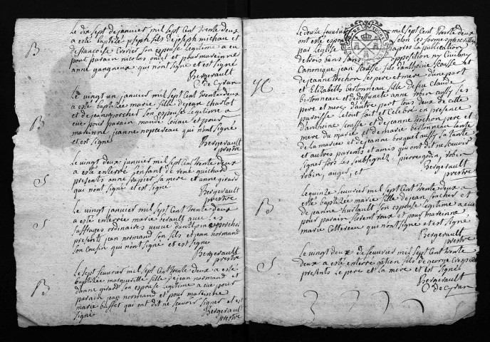 Collection du greffe. Baptêmes, mariages, sépultures, 1732