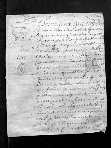 Collection du greffe. Baptêmes, mariages, sépultures, 1710 - Les années 1706-1709 sont lacunaires dans cette collection