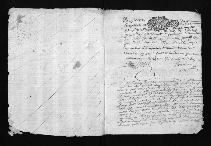 Collection du greffe. Baptêmes, mariages, sépultures, juillet 1690-19 février 1692