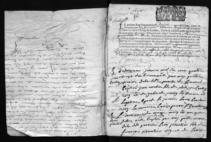Collection communale. Baptêmes, mariages, sépultures, 1698-1701