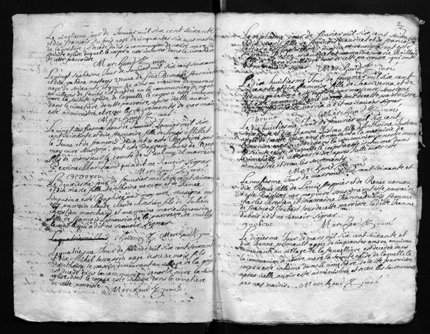 Collection communale. Baptêmes, mariages, sépultures, 1670-1671 ; contient aussi des extraits des registres des baptêmes, mariages et sépultures pour la période 1718-1727.