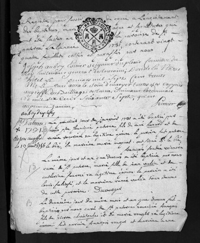 Collection du greffe. Baptêmes, mariages, sépultures, 1731-1732