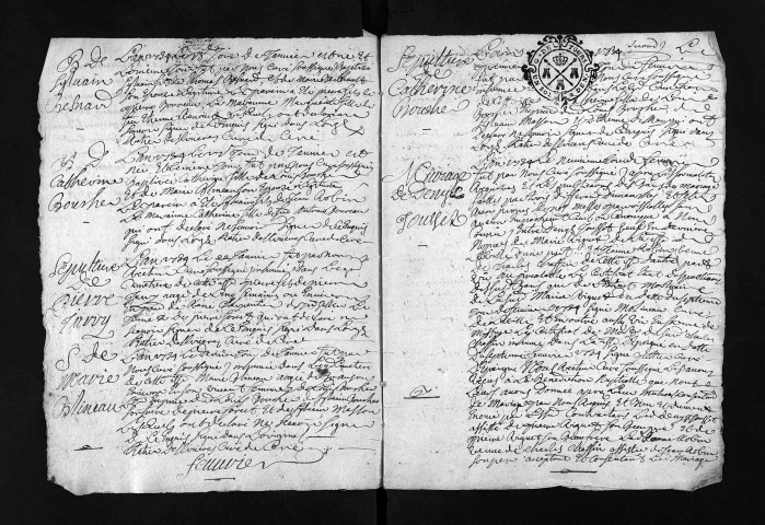 Collection du greffe. Baptêmes, mariages, sépultures, 1734 - Les années 1725-1733 sont lacunaires dans cette collection