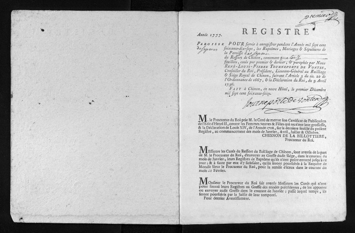 Baptêmes, mariages, sépultures, 1777