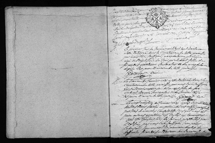 Baptêmes, mariages, sépultures, 1731