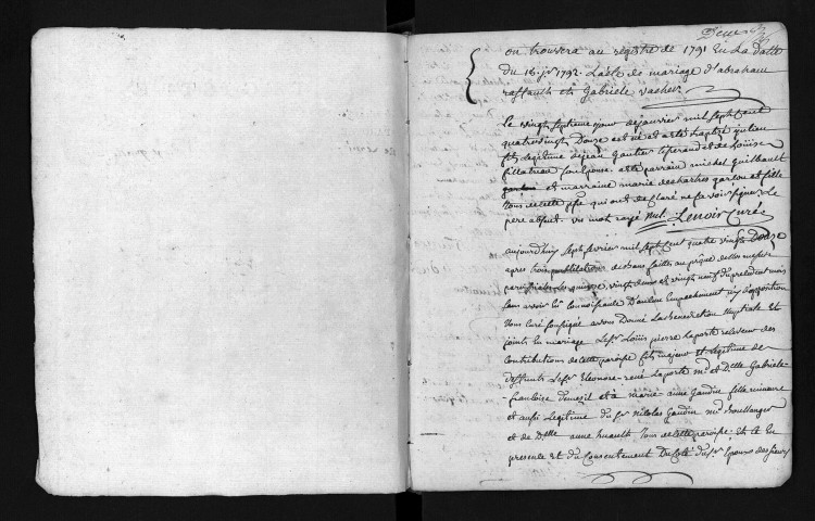 Collection du greffe. Baptêmes, mariages, sépultures, 1792