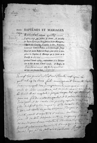 Baptêmes, mariages, 1769
