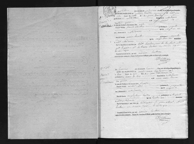 Naissances, mariages, décès, an XI-1836