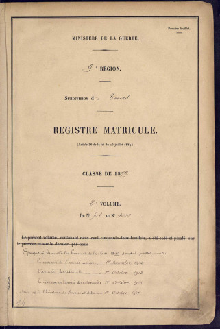 Classe 1899. Matricules n°501-1000