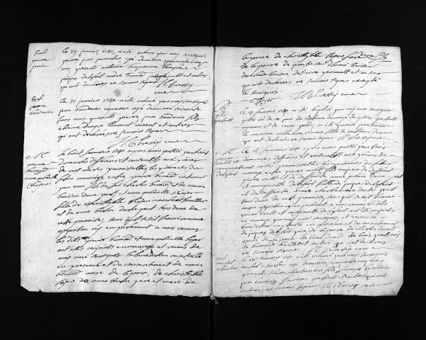 Collection du greffe. Baptêmes, mariages, sépultures, 1740