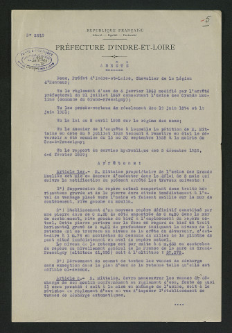 Arrêté préfectoral de mise en demeure d'exécution de travaux (7 février 1929)
