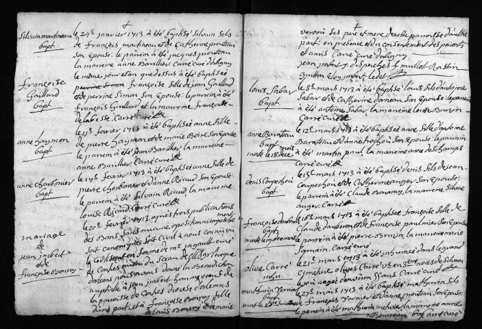 Collection du greffe. Baptêmes, mariages, sépultures, 1713-1715