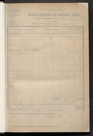 Augmentations et diminutions, 1883-1891 ; Matrice des propriétés bâties, cases 1 à 1000.