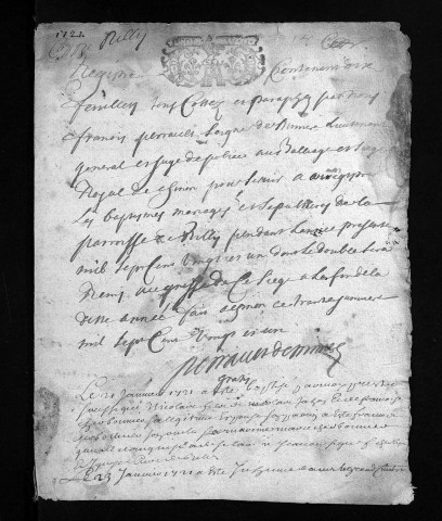 Baptêmes, mariages, sépultures, 1721