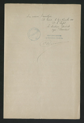 Arrêté préfectoral de mise en demeure d'exécution de travaux (20 novembre 1888)