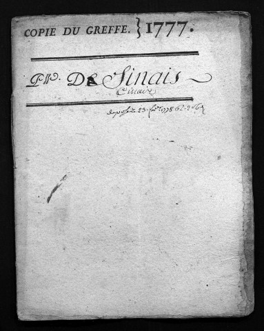 Collection du greffe. Baptêmes, mariages, sépultures, 1777