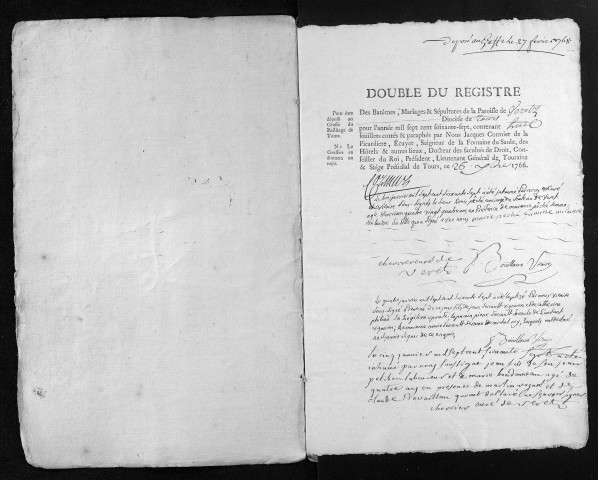 Collection du greffe. Baptêmes, mariages, sépultures, 1767